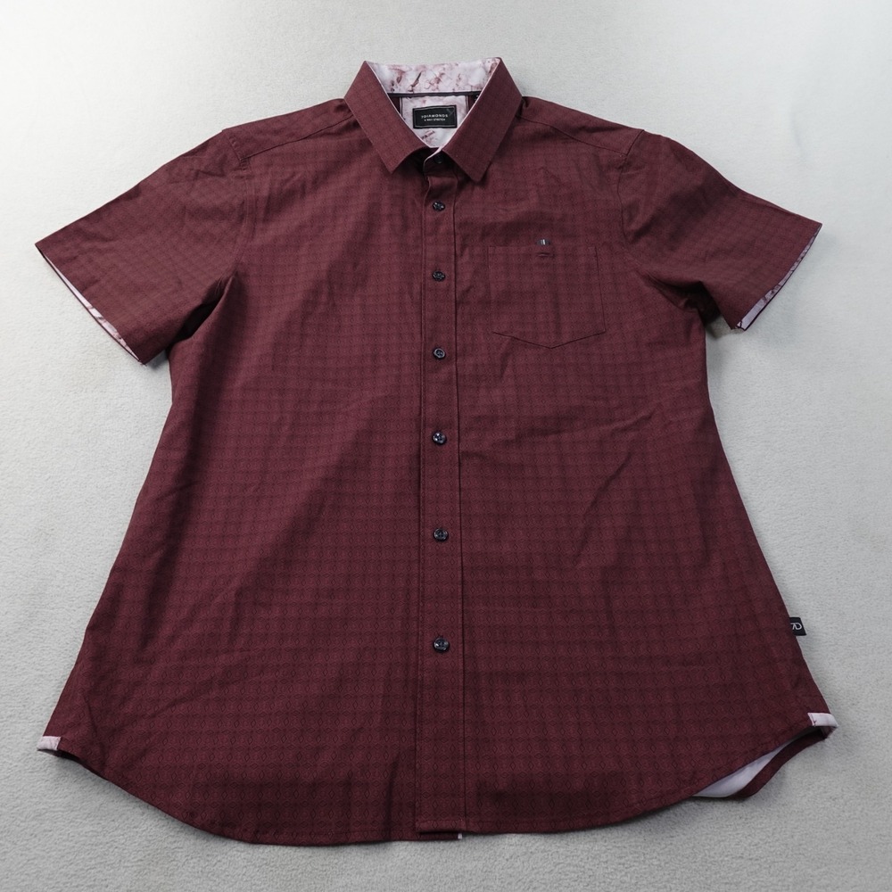 7 DIAMONDS Navigator Shirt Mens M Burgundy 4 Way Stretch Short Sleeve Button Up